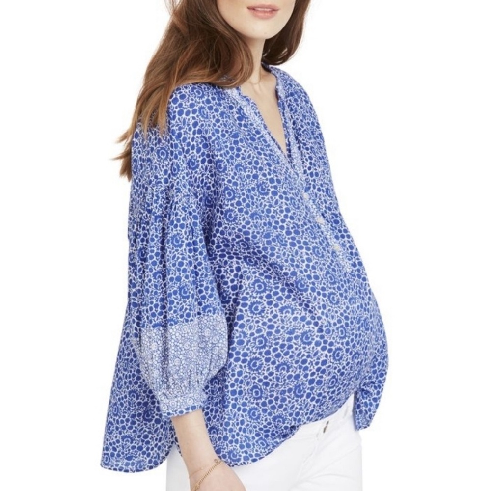 Hatch Maternity Olivia Blouse Sky Wildflower Blue Floral Size 0